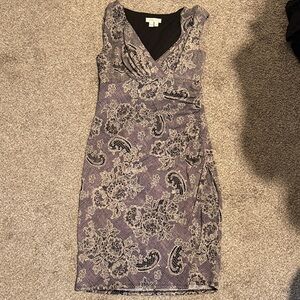 London Times Black and Cream Floral Midi Dress